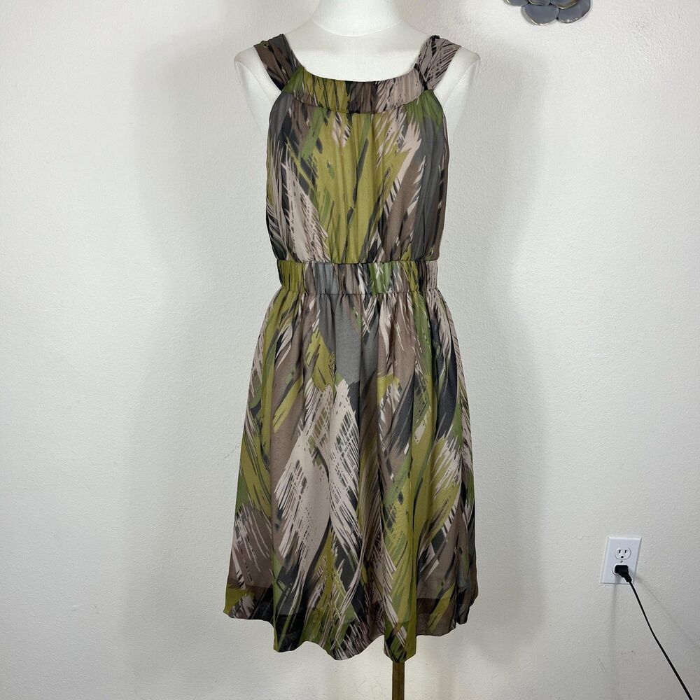 Anthropologie Fei Dress Womens 10 Green Brown Silk Party Fairy Grunge Whimsy